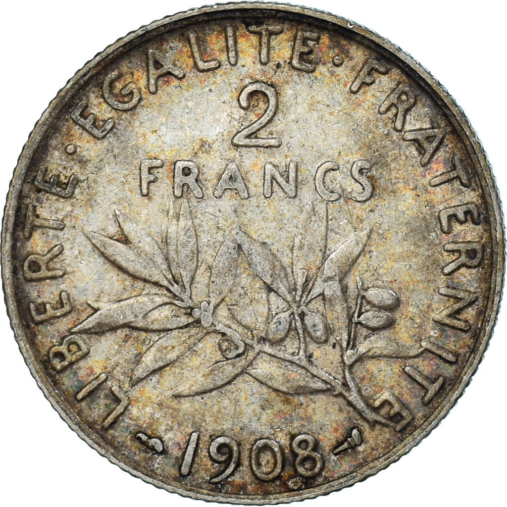 Coin, France, Semeuse, 2 Francs, 1908, Paris, EF(40-45), Silver, KM:845.1