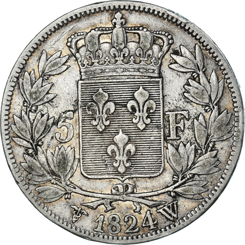France, Louis XVIII, 5 Francs, 1824, Lille, VF(30-35), Silver, KM:711.13