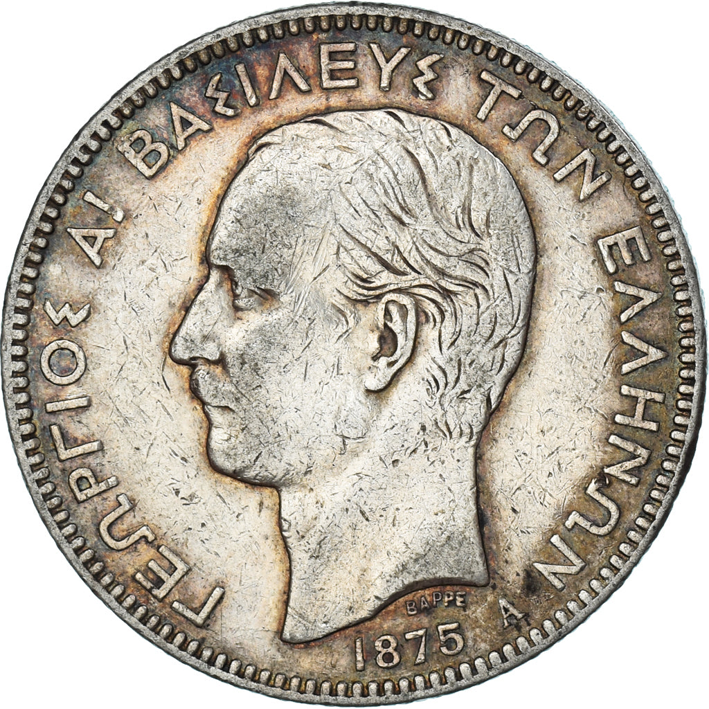 Coin, Greece, George I, 5 Drachmai, 1875, Paris, VF(30-35), Silver, KM:46