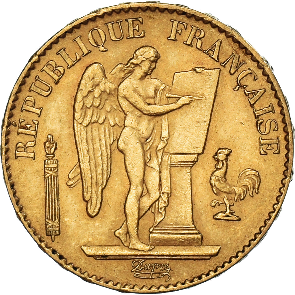 Moeda, França, Génie, 20 Francs, 1887, Paris, EF(40-45), Dourado, KM:825
