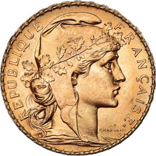 Coin, France, Marianne, 20 Francs, 1908, Paris, MS(60-62), Gold, KM:857