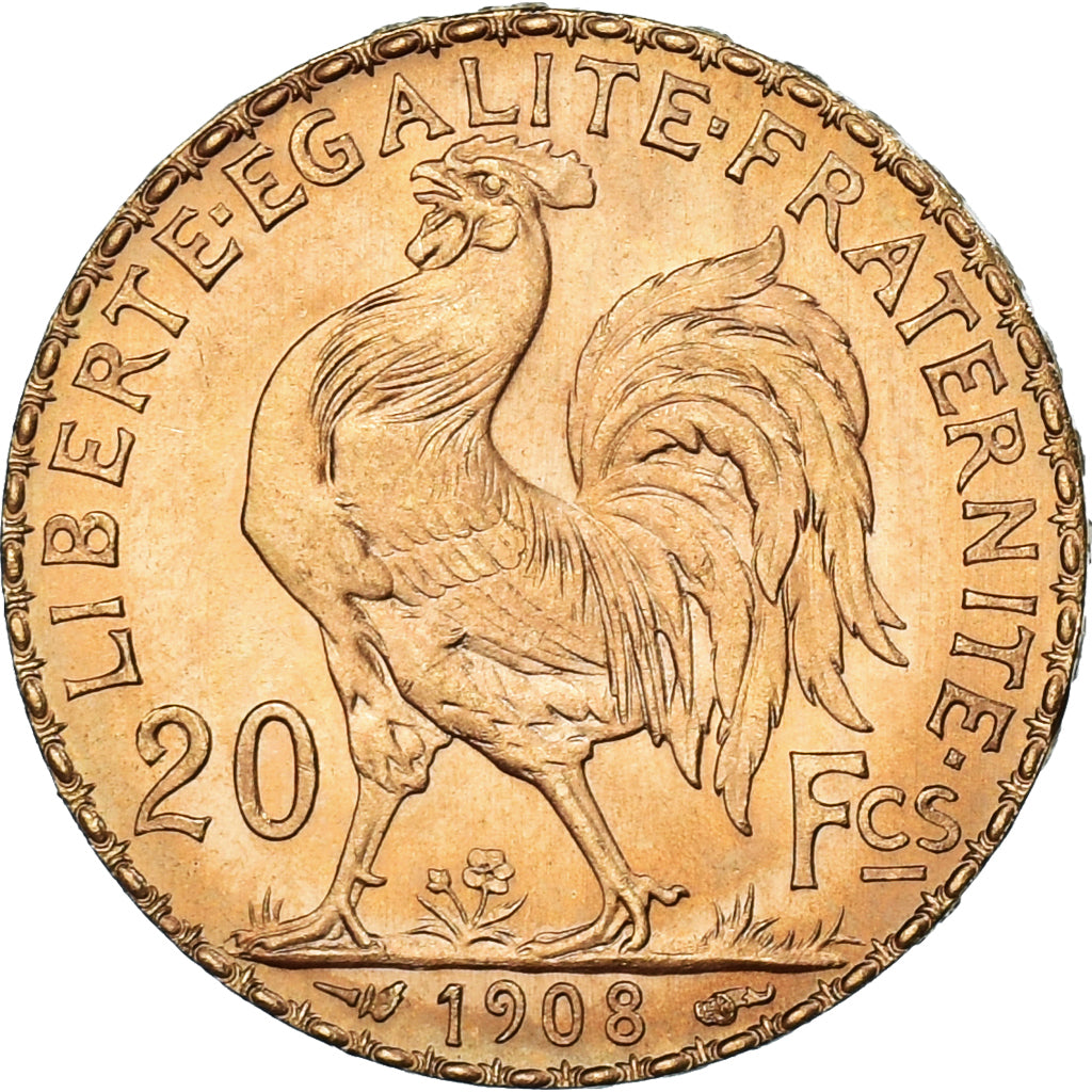 Coin, France, Marianne, 20 Francs, 1908, Paris, MS(60-62), Gold, KM:857