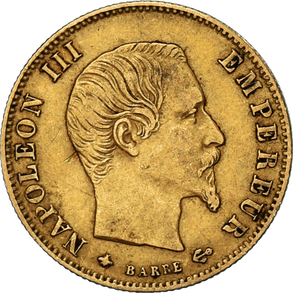 Moneda, Francia, Napoleon III, 5 Francs, 1860, Strasbourg, MBC, Oro, KM:787.2