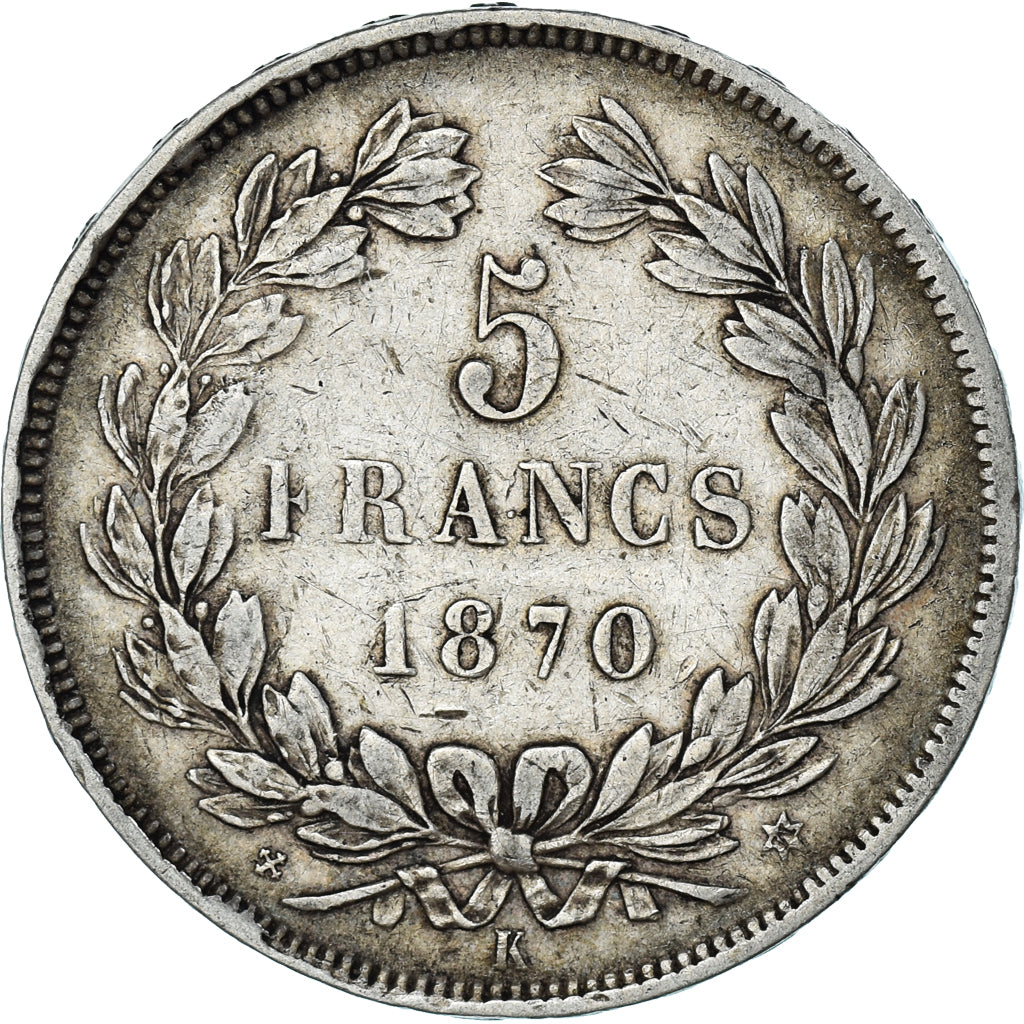 Munten, Frankrijk, Cérès, 5 Francs, 1870, Bordeaux, FR+, Zilver, KM:818.2