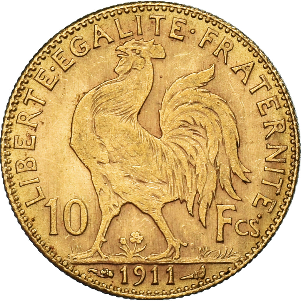 Moneta, Francja, Marianne, 10 Francs, 1911, Paris, AU(50-53), Złoto, KM:846
