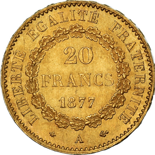 Coin, France, Génie, 20 Francs, 1877, Paris, AU(50-53), Gold, KM:825