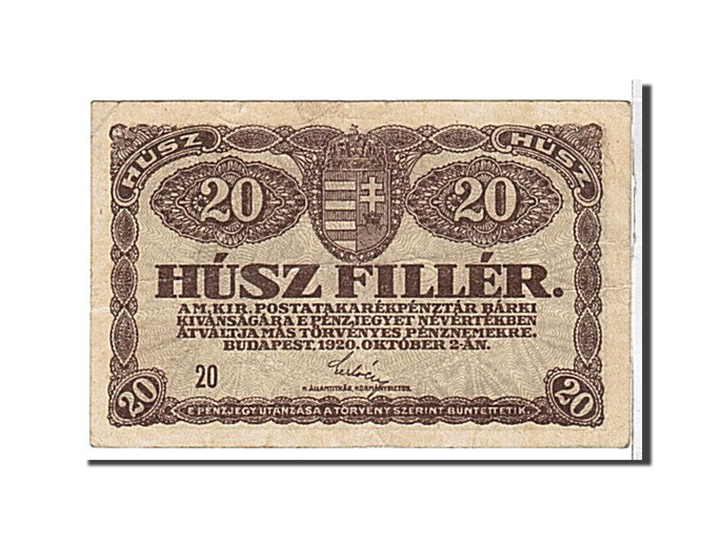 Banknote, Hungary, 20 Fillér, 1920, KM:43, EF(40-45)