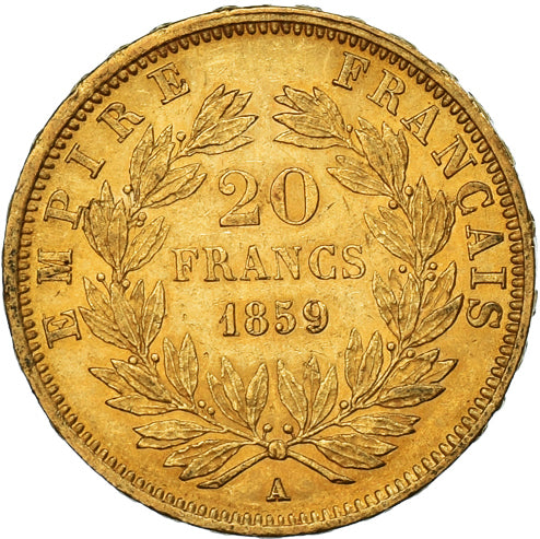 Monnaie, France, Napoleon III, 20 Francs, 1859, Paris, TTB+, Or, Gadoury:1061