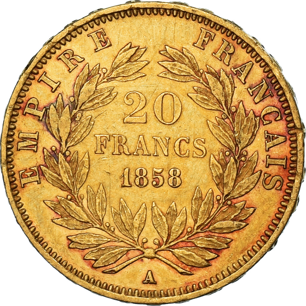 Coin, France, Napoleon III, 20 Francs, 1858, Paris, AU(50-53), Gold, KM:781.1
