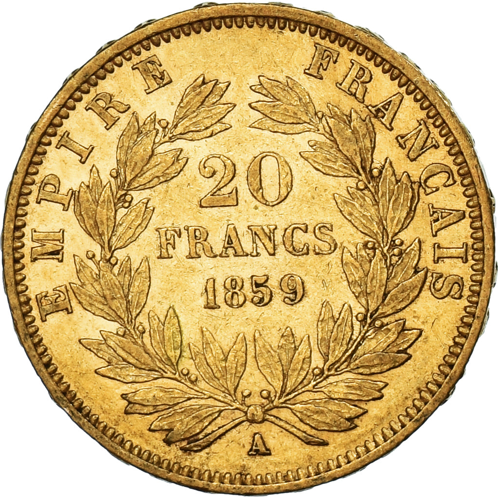 Coin, France, Napoleon III, Napoléon III, 20 Francs, 1859, Paris, AU(50-53)
