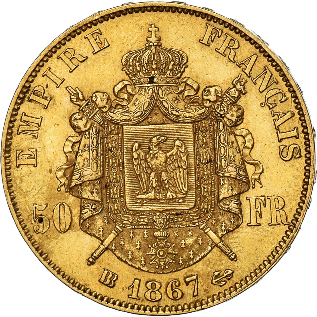 Coin, France, Napoleon III, Napoléon III, 50 Francs, 1867, Strasbourg