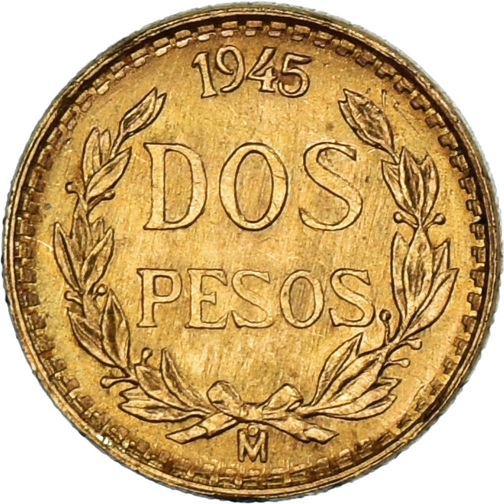 Mexico, 2 Pesos, 1945, Mexico City, MS(60-62), Gold, KM:461