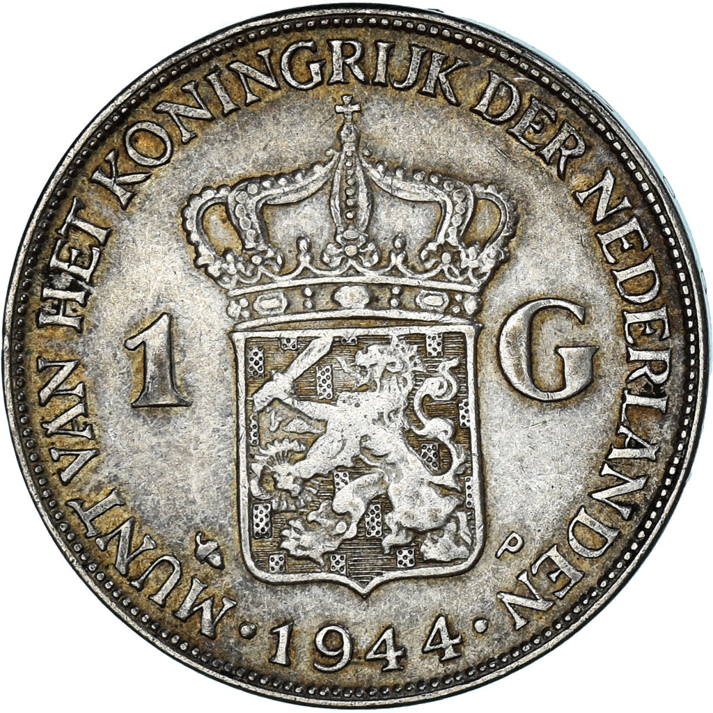 NETHERLANDS, Gulden, 1944, KM #161.2, AU(50-53), Silver, 28, 9.95