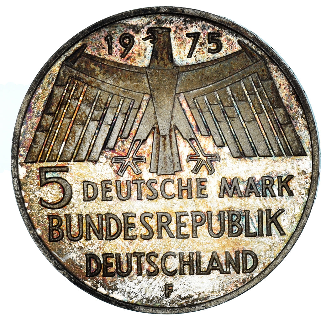 Moneda, ALEMANIA - REPÚBLICA FEDERAL, 5 Mark, 1975, Stuttgart, Germany, EBC+