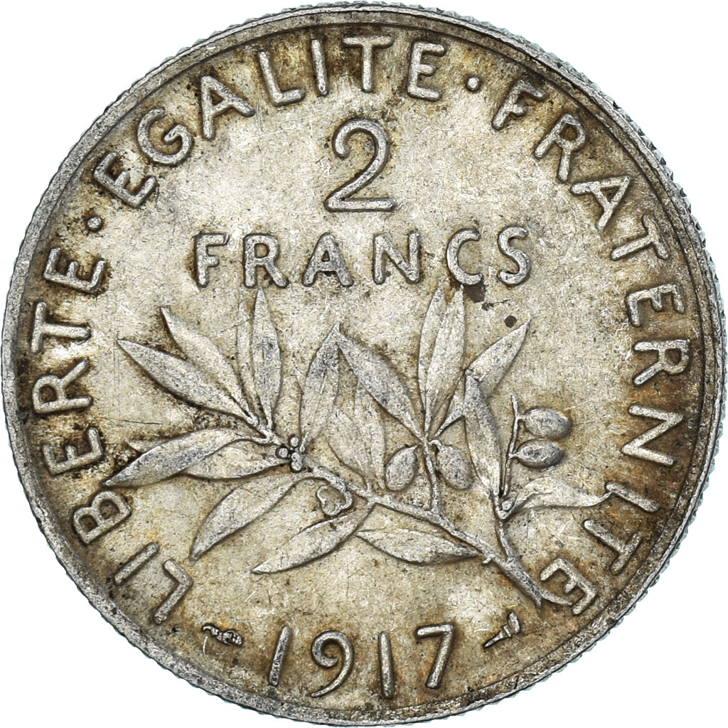 Coin, France, Semeuse, 2 Francs, 1917, Paris, EF(40-45), Silver, KM:845.1