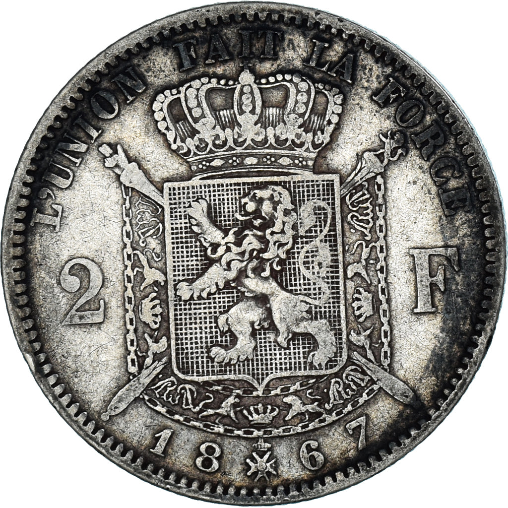 Coin, Belgium, Leopold II, 2 Francs, 2 Frank, 1867, EF(40-45), Silver, KM:30.1