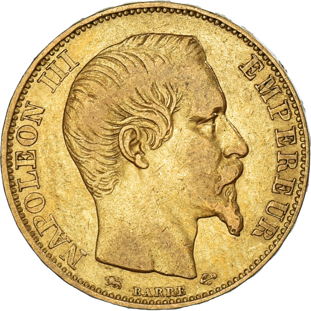 Coin, France, Napoleon III, 20 Francs, 1855, Lyon, EF(40-45), Gold, KM:781.3