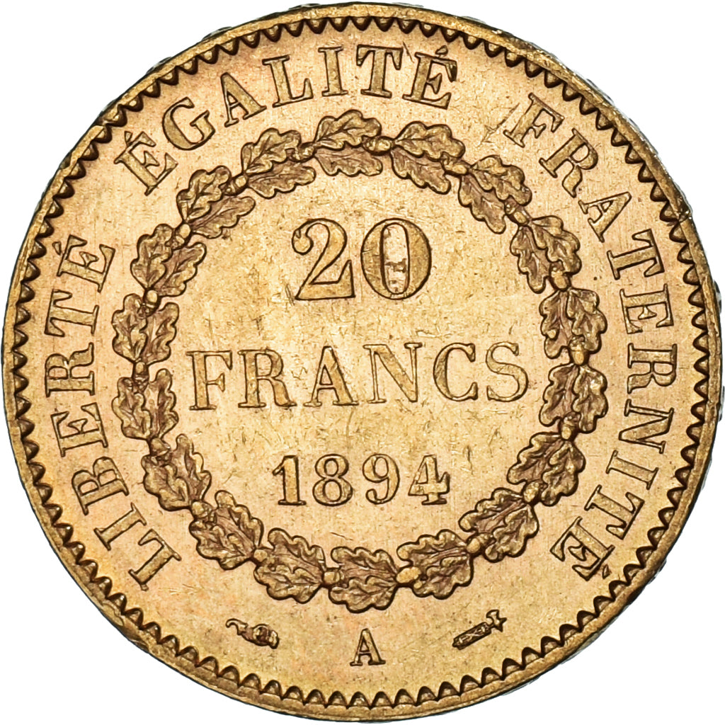 Munten, Frankrijk, Génie, 20 Francs, 1894, Paris, PR, Goud, KM:825