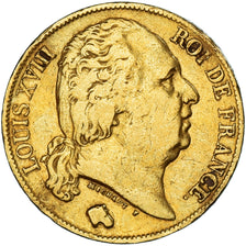 Francia, Louis XVIII, 20 Francs, 1819, Paris, MB+, Oro, KM:712.1