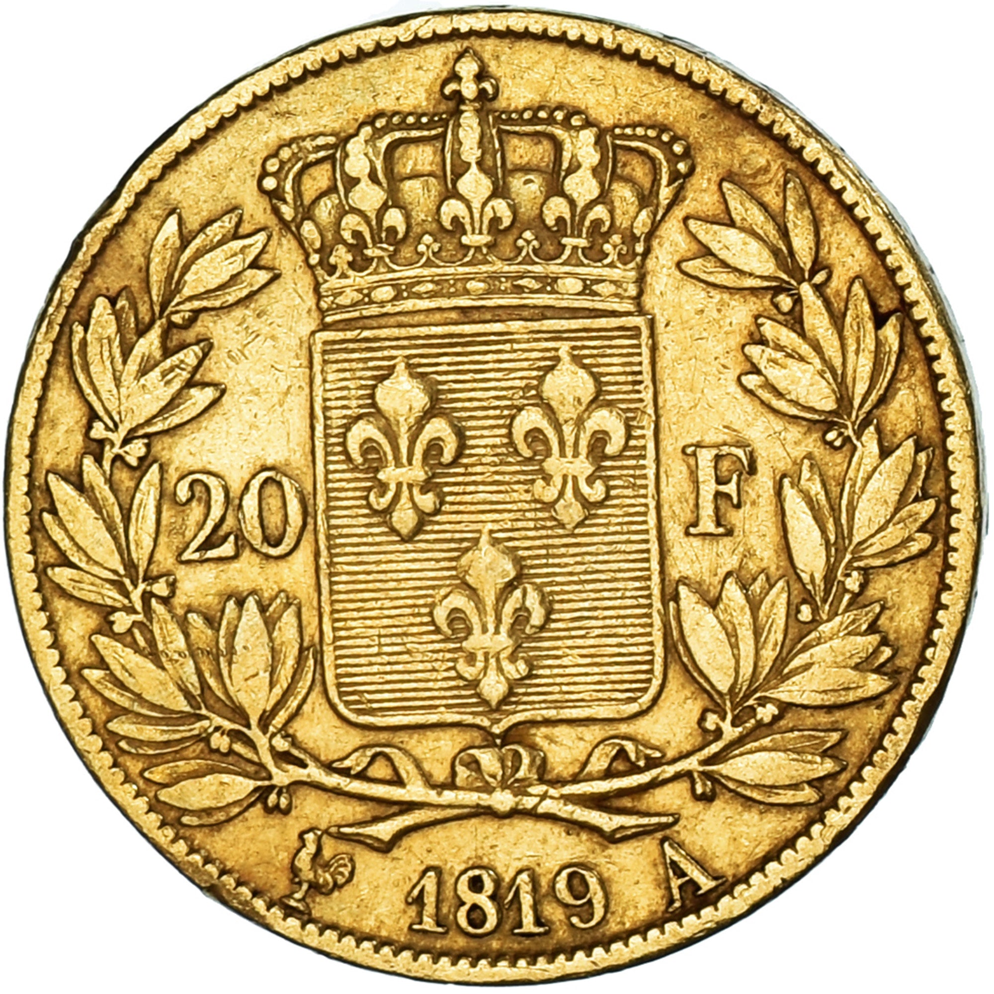 France, Louis XVIII, 20 Francs, 1819, Paris, VF(30-35), Gold, KM 712.1