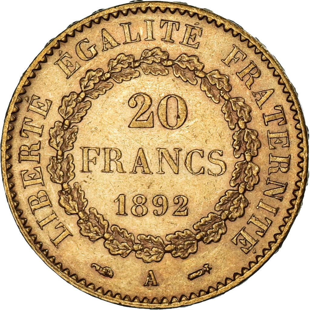 Coin, France, Génie, 20 Francs, 1892, Paris, AU(50-53), Gold, KM:825
