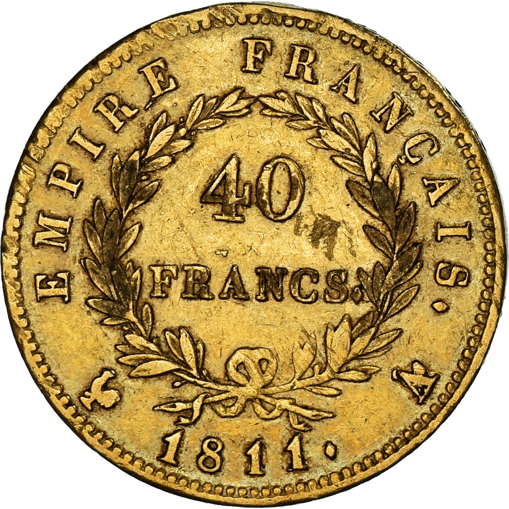 Francia, Napoléon I, 40 Francs, 1811, Paris, MB+, Oro, KM:696.1, Gadoury:1084