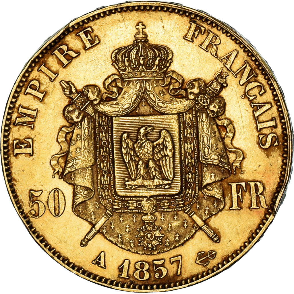 Moneta, Francia, Napoleon III, Napoléon III, 50 Francs, 1857, Paris, BB, Oro