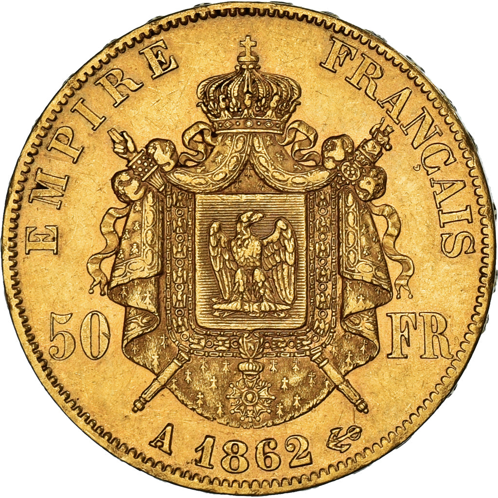 Coin, France, Napoleon III, 50 Francs, 1862, Paris, AU(50-53), Gold, KM:804.1