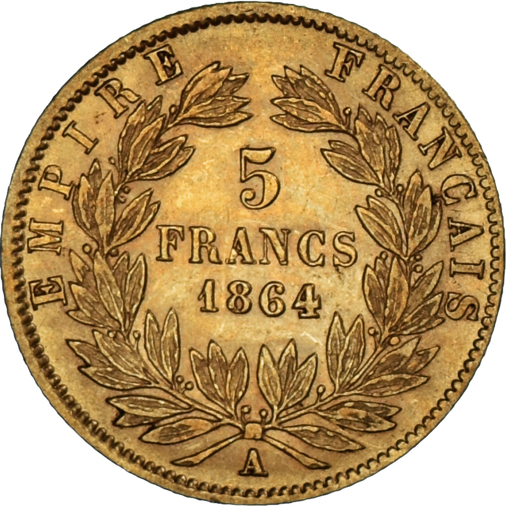 France, Napoleon III, 5 Francs, 1864, Paris, EF(40-45), Gold, KM:803.1