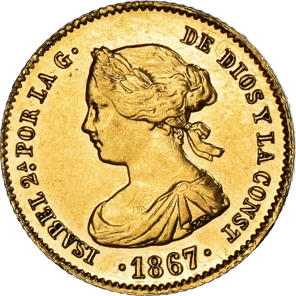 Moneda, España, Isabel II, 4 Escudos, 1867, Madrid, MBC, Oro, KM:631.1
