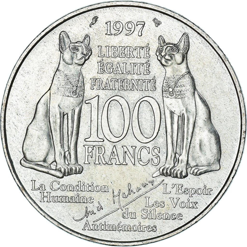 Coin, France, André Malraux, 100 Francs, 1997, EF(40-45), Silver, KM:1188