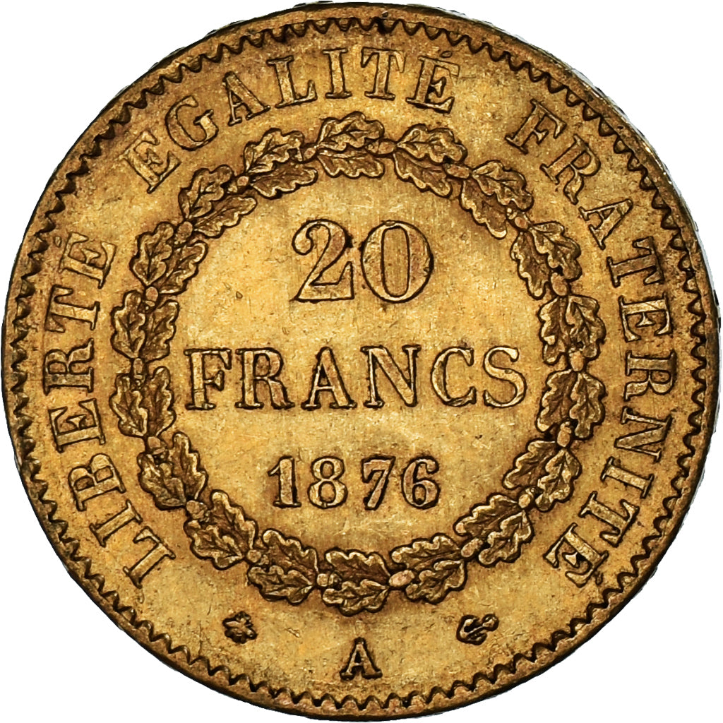 France, Génie, 20 Francs, 1876, Paris, EF(40-45), Gold, KM:825, Gadoury:1063