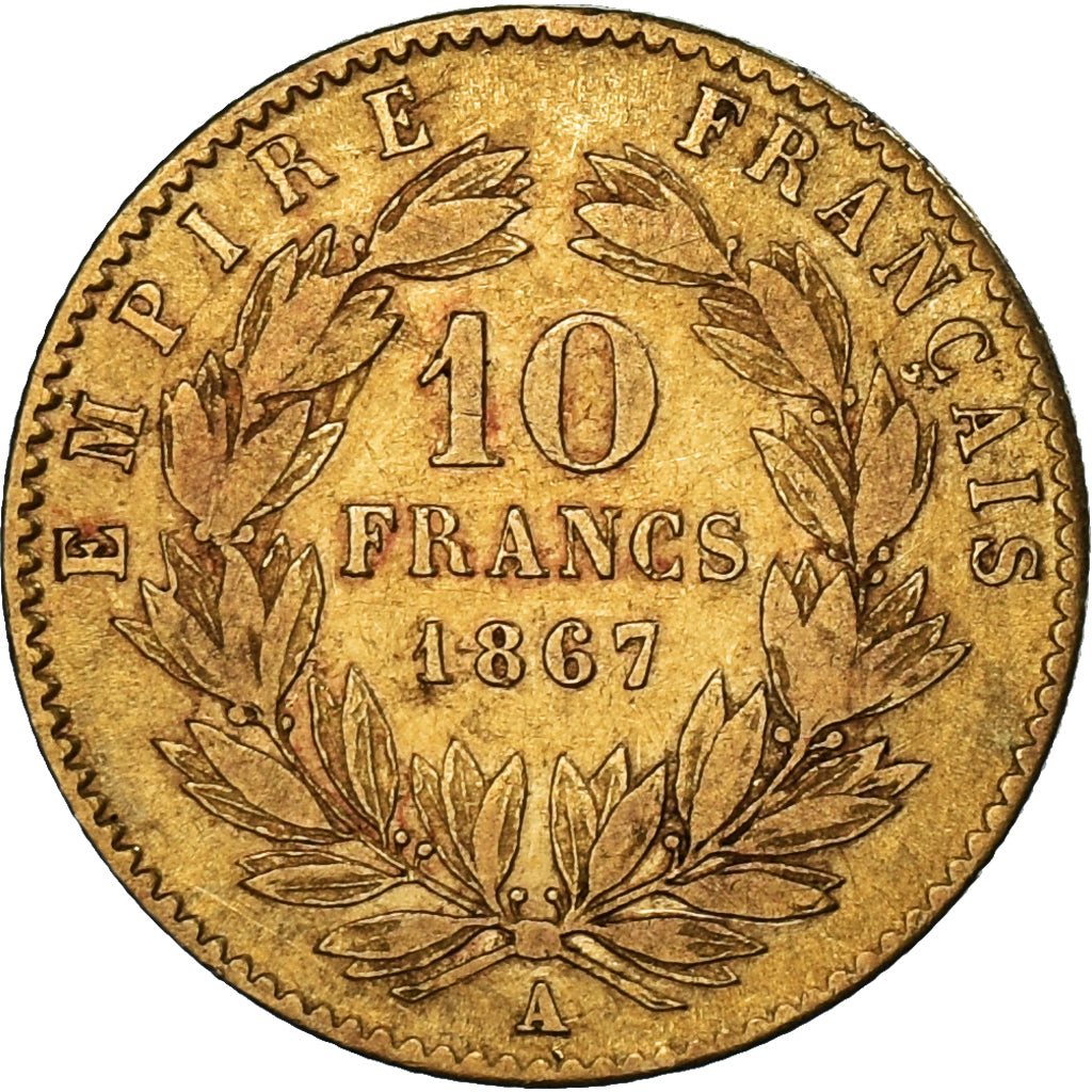 Coin, France, Napoleon III, 10 Francs, 1867, Paris, EF(40-45), Gold, KM:800.1