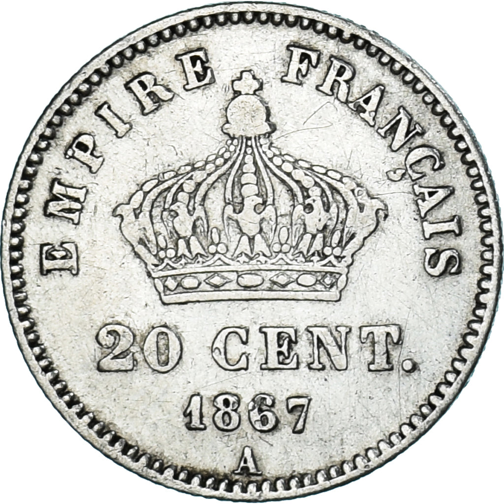Moneta, Francia, Napoleon III, Napoléon III, 20 Centimes, 1867, Paris, MB+