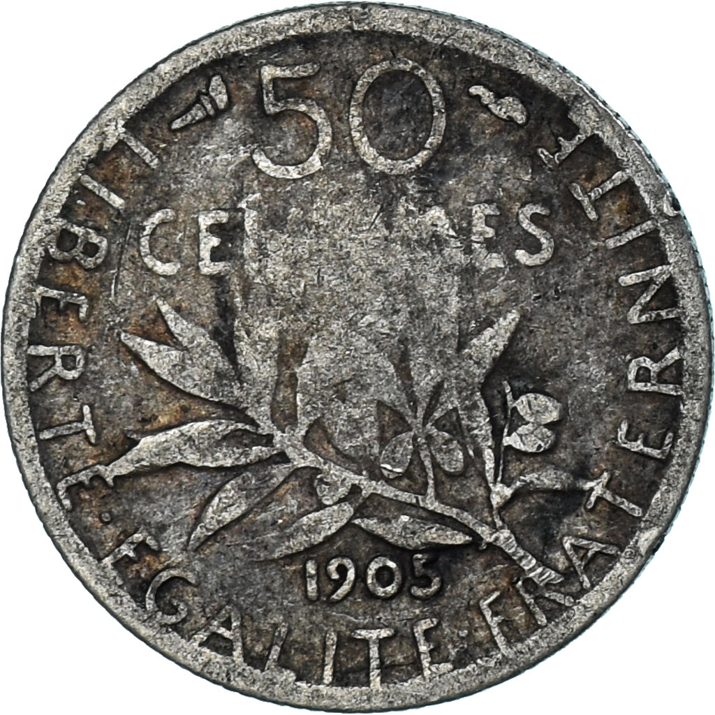 Munten, Frankrijk, Semeuse, 50 Centimes, 1905, FR+, Zilver, KM:854, Gadoury:420