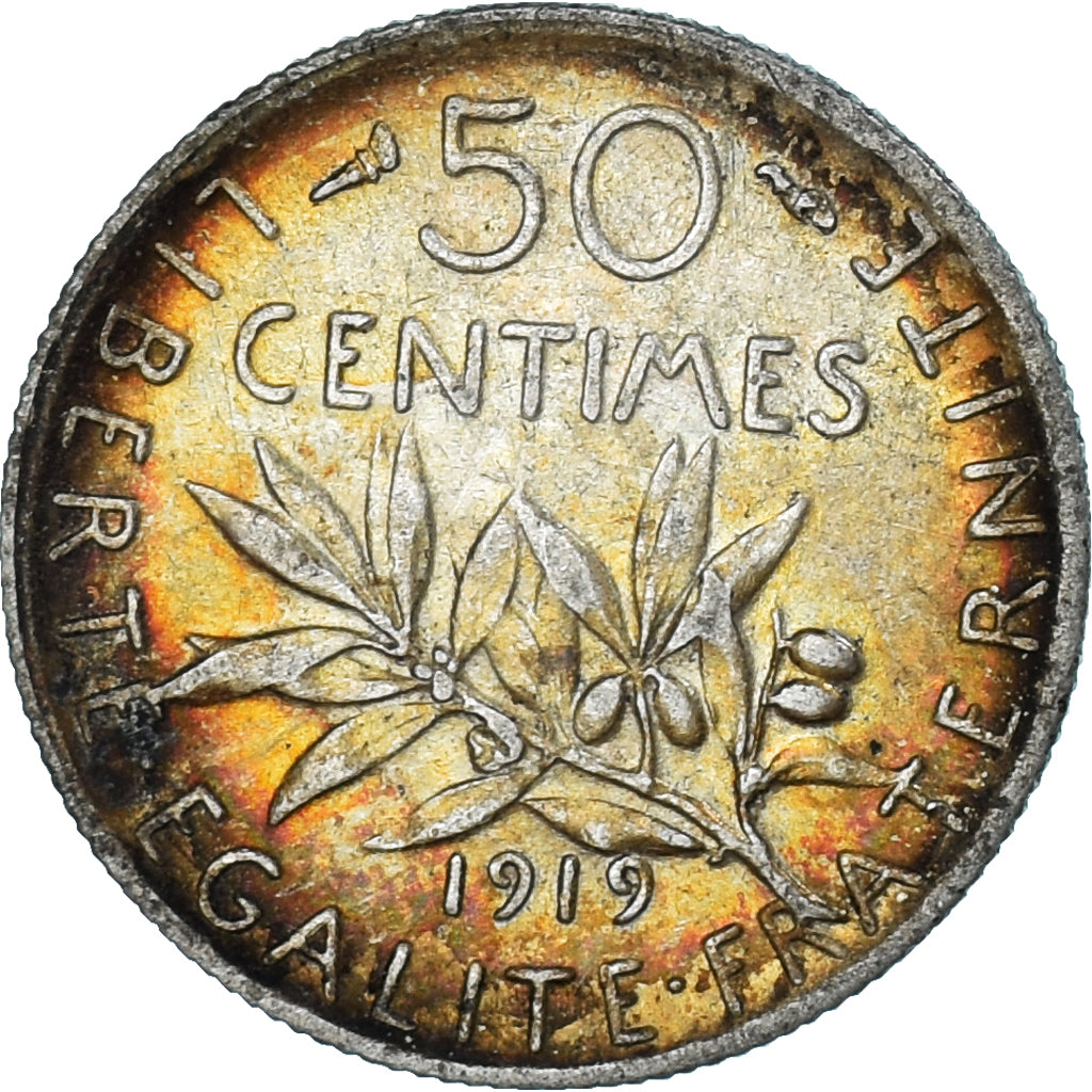 Frankreich, Semeuse, 50 Centimes, 1919, Paris, VZ, Silber, KM:854, Gadoury:420