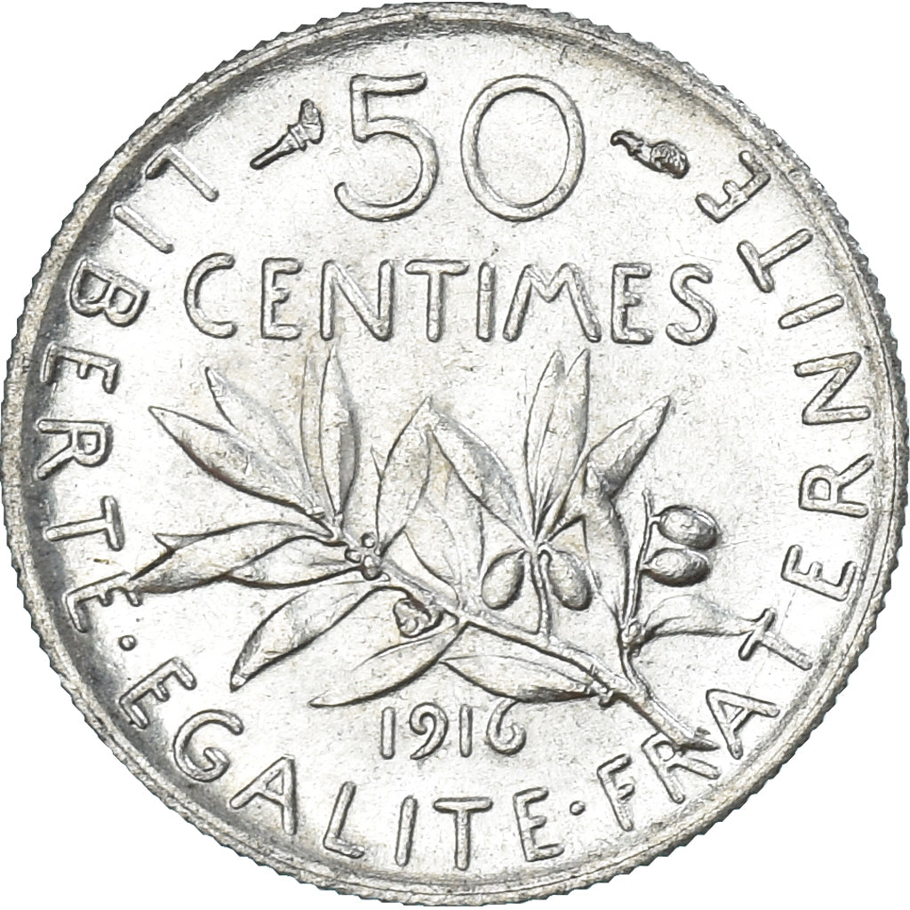 Moneta, Francia, Semeuse, 50 Centimes, 1916, Paris, SPL-, Argento, KM:854
