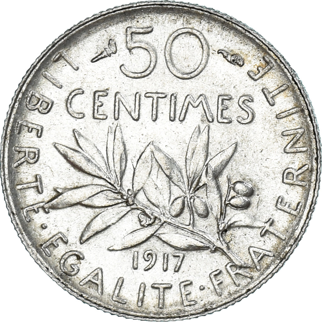 Coin, France, Semeuse, 50 Centimes, 1917, Paris, AU(55-58), Silver, KM:854