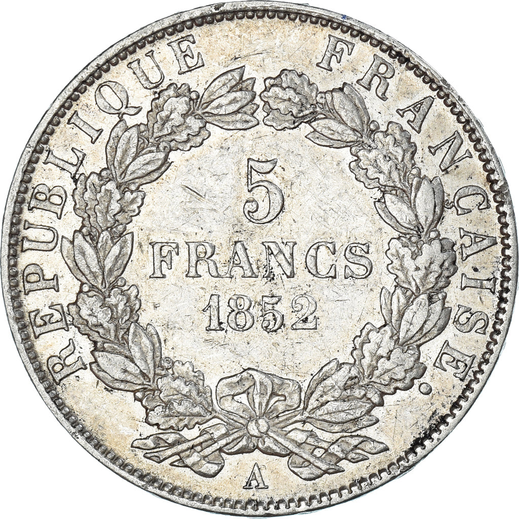 France, Napoléon III,5 Francs,1852, Paris,EF(40-45),Silver, KM:773.1,Gadoury 739