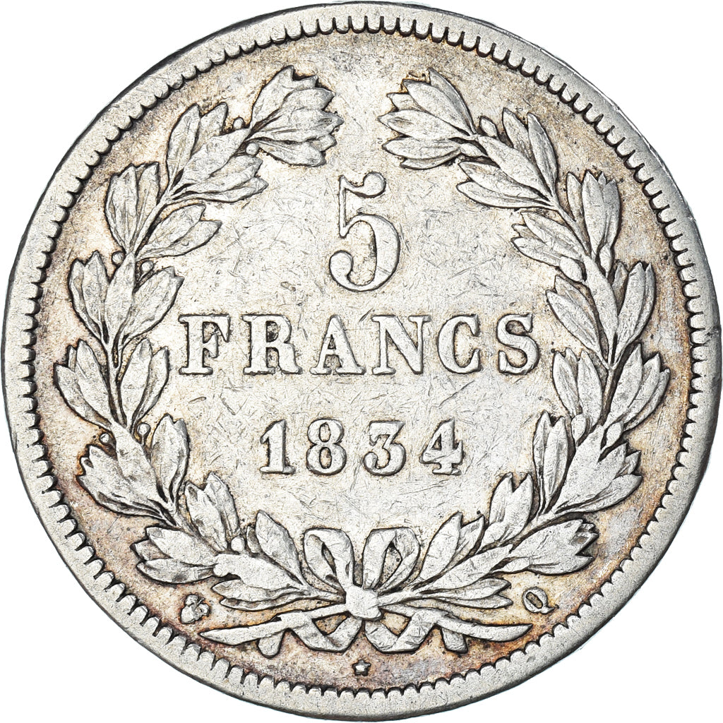 Coin, France, Louis-Philippe, 5 Francs, 1834, Perpignan, VF(20-25), Silver