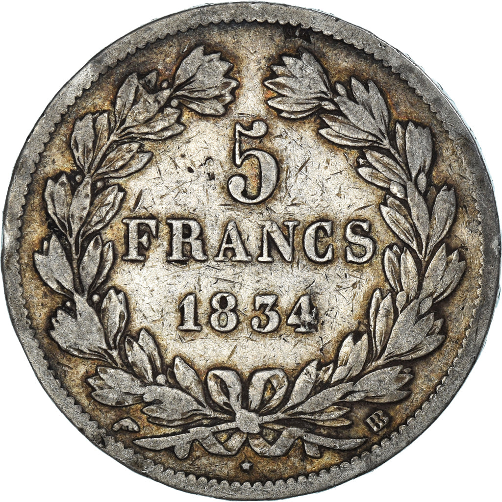 Coin, France, Louis-Philippe, 5 Francs, 1834, Strasbourg, VF(30-35), Silver