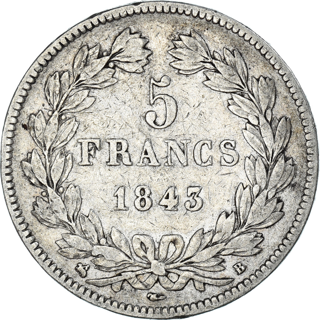 Coin, France, Louis-Philippe, 5 Francs, 1843, Rouen, VF(30-35), Silver