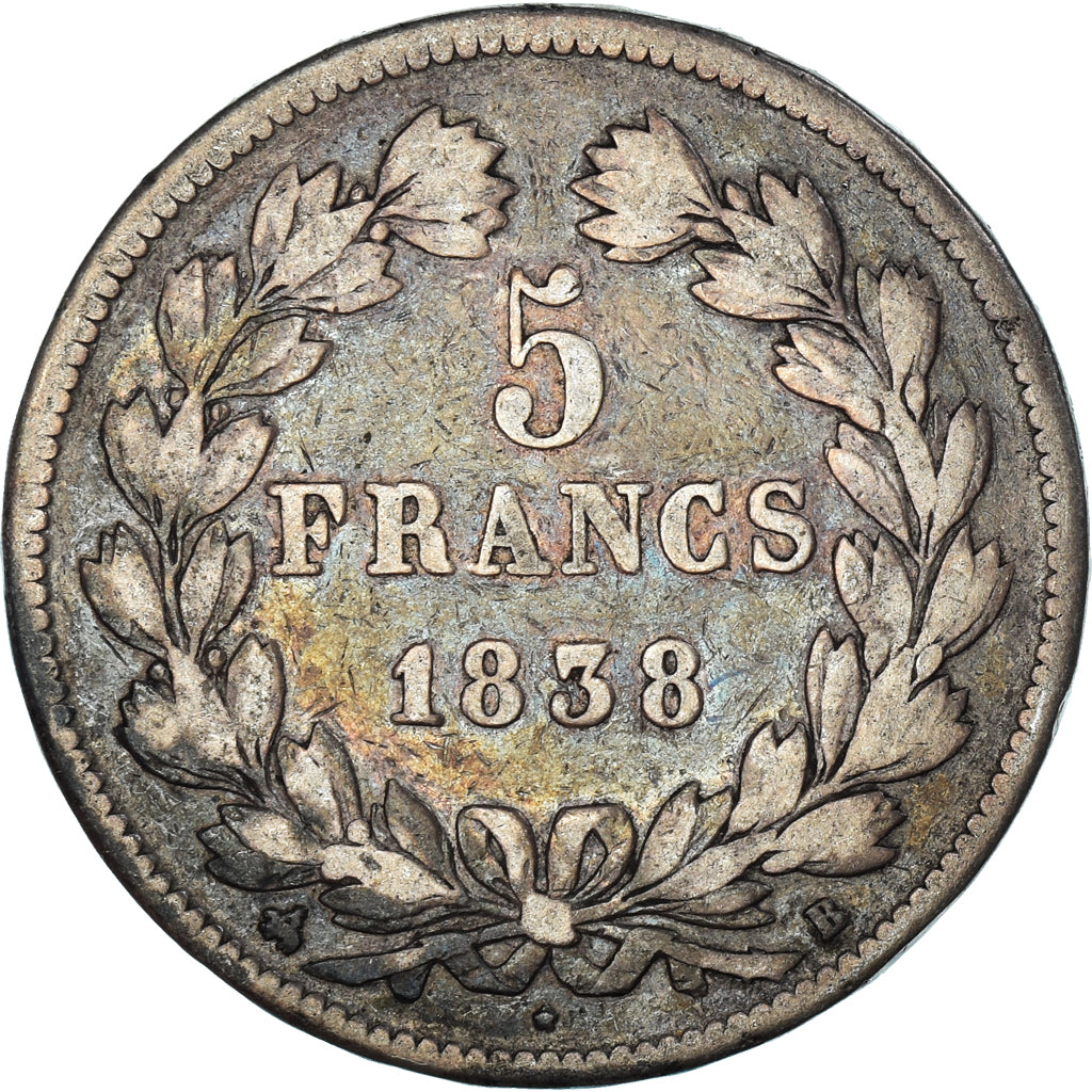 Coin, France, Louis-Philippe, 5 Francs, 1838, Rouen, VF(30-35), Silver