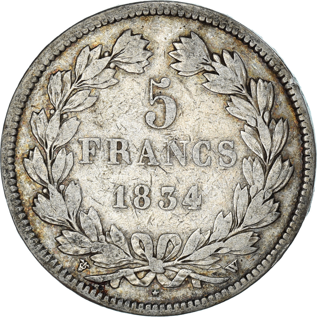 Coin, France, Louis-Philippe, 5 Francs, 1834, Lille, VF(20-25), Silver