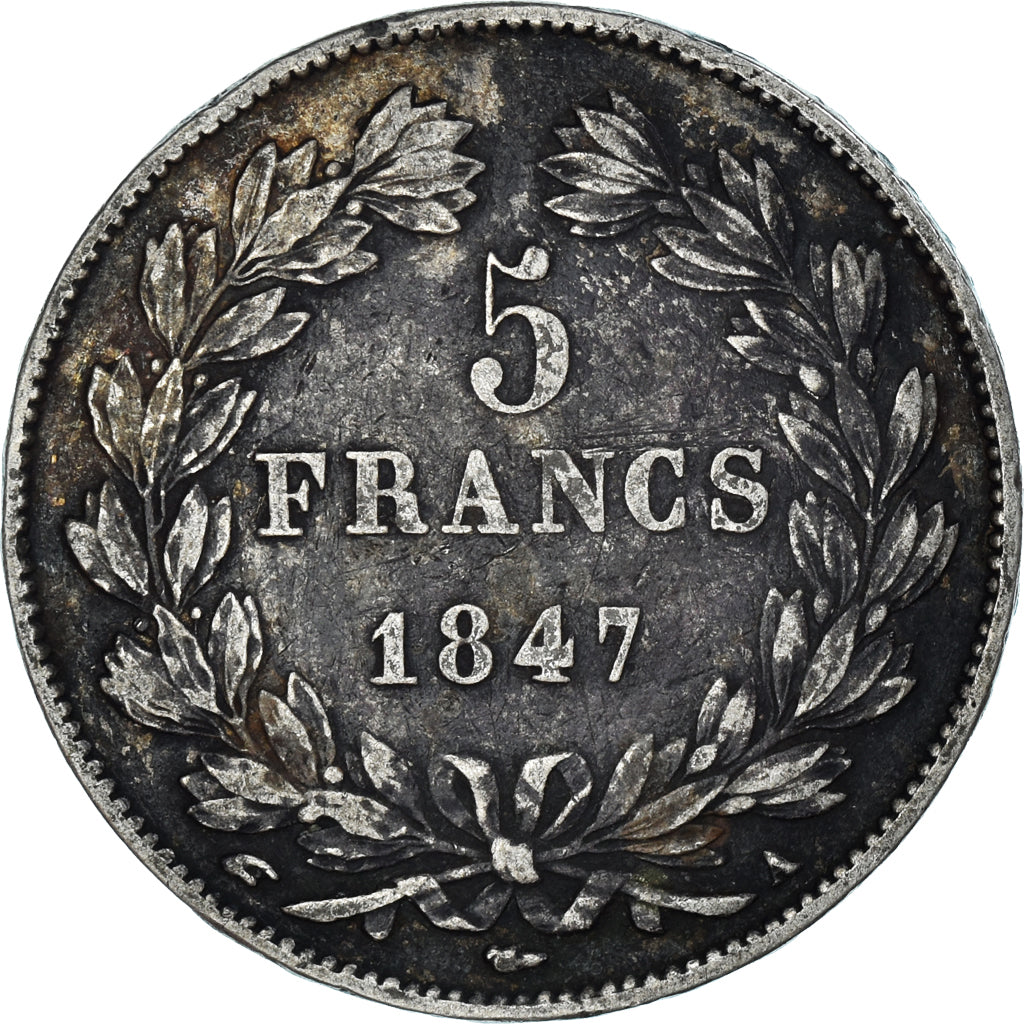 Moeda, França, Louis-Philippe, 5 Francs, 1847, Paris, EF(40-45), Prata