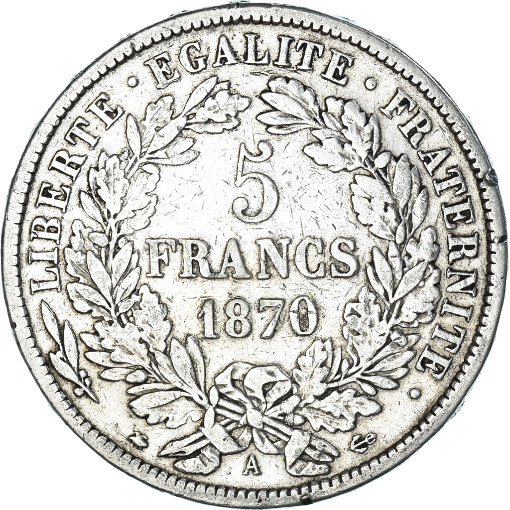 Coin, France, Cérès, 5 Francs, 1870, Paris, VF(30-35), Silver, KM:818.1