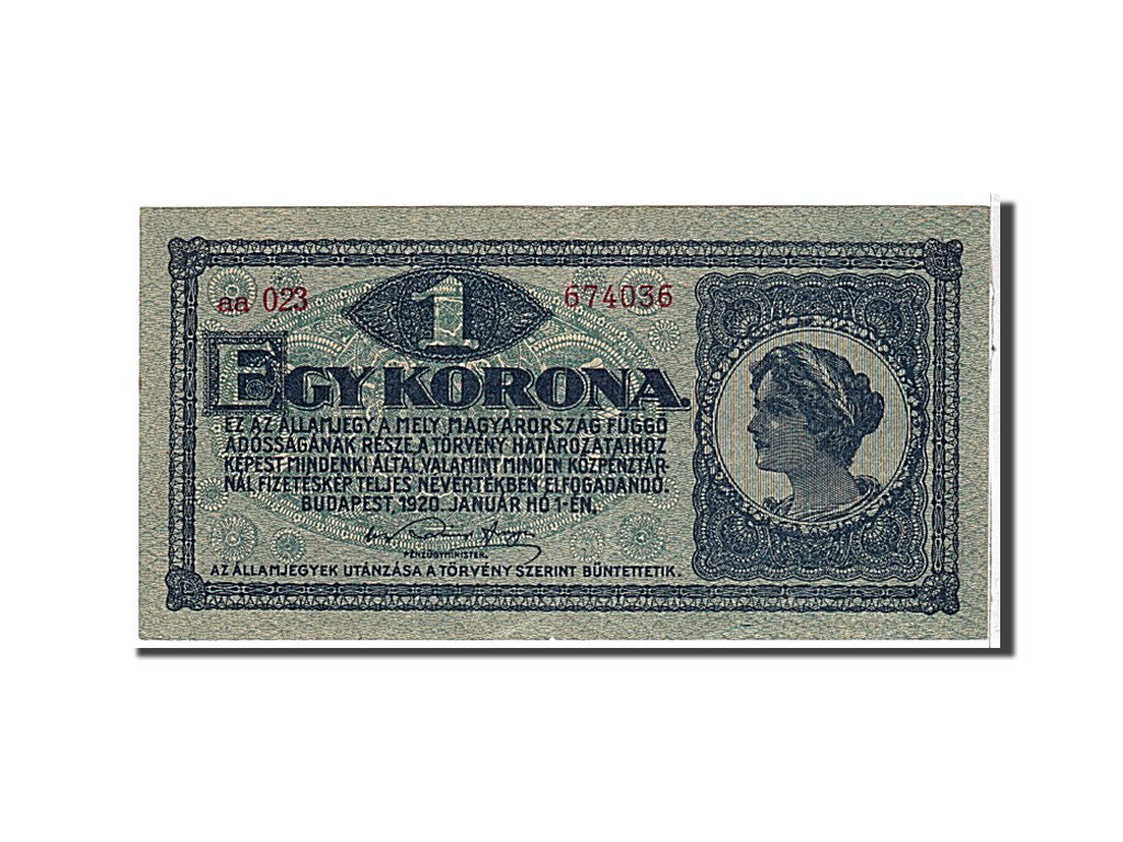 Banknote, Hungary, 1 Korona, 1920, AU(50-53)