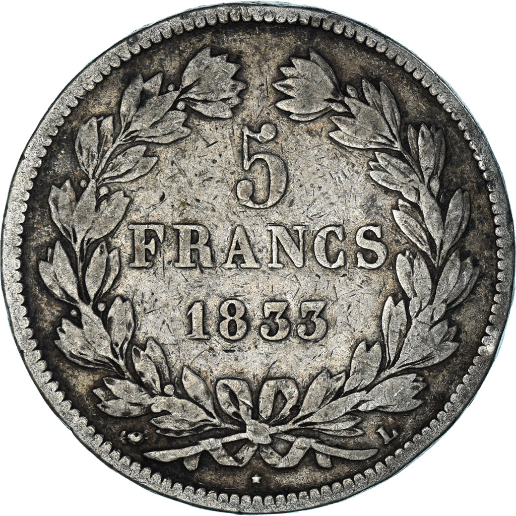 France, Louis-Philippe, 5 Francs, 1833, Bayonne, VF(30-35), Silver, KM:749.8