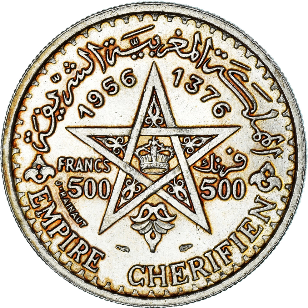 Maroc, Mohammed V, 500 Francs, 1956, Paris, SUP, Argent, KM:54