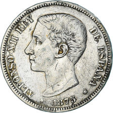 Moneda, España, Alfonso XII, 5 Pesetas, 1875, Madrid, BC+, Plata, KM:671